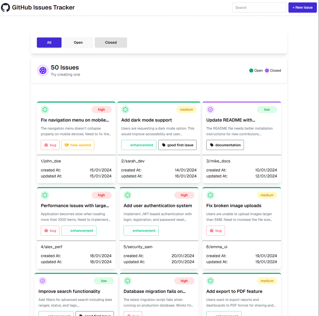 GitHub Issues Tracker